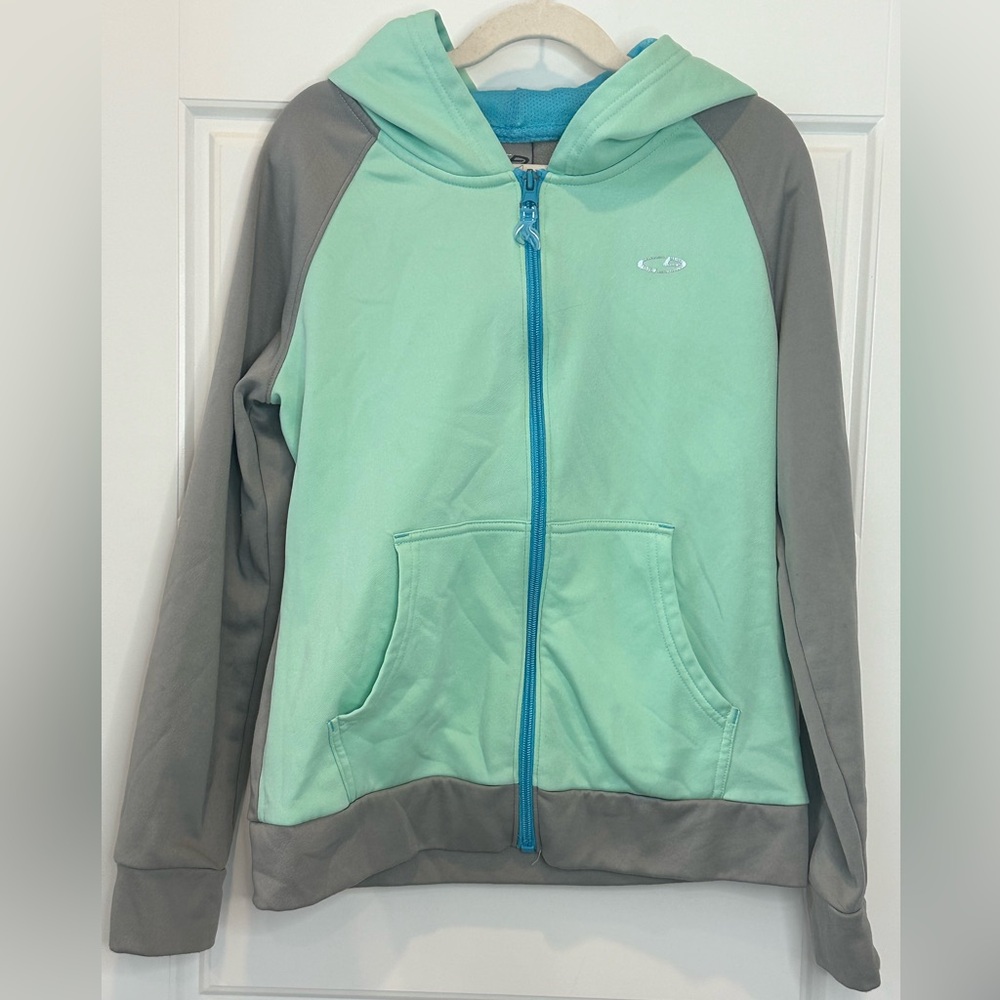 Girls C9 by Champion Gray & Teal Full Zip Hooded Jacket Size L 10/12